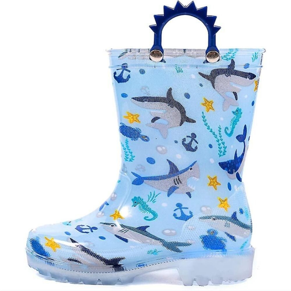Boys Waterproof Rain Boots Shark Design Blue